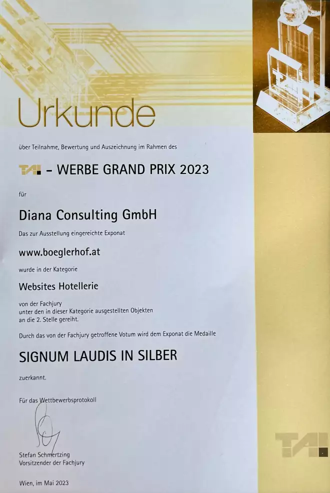 Gewinner TAI Werbe Grand Prix Silber 2023 - Diana Consulting