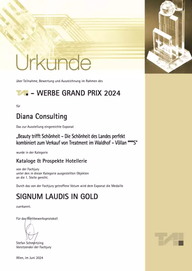 Gewinner TAI Werbe Grand Prix Gold 2024- Diana Consulting